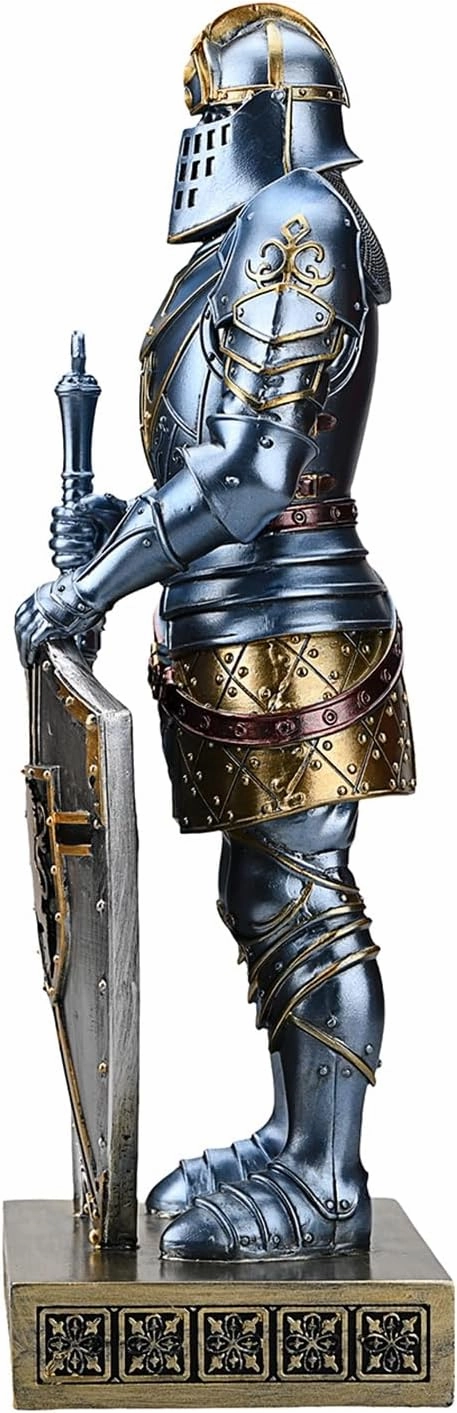 King's Guard Knight with Shield Desktop Accessories Statue Medieval Knight Ornament Paperweight for Office and Home Top Collection as Gift 12.60 Inch (Blue)