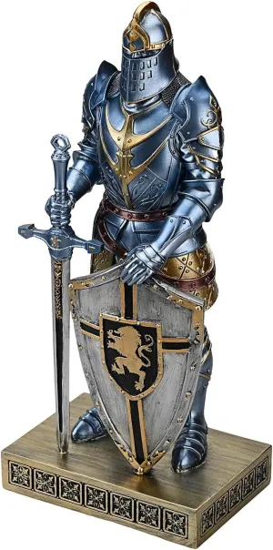 King's Guard Knight with Shield Desktop Accessories Statue Medieval Knight Ornament Paperweight for Office and Home Top Collection as Gift 12.60 Inch (Blue)