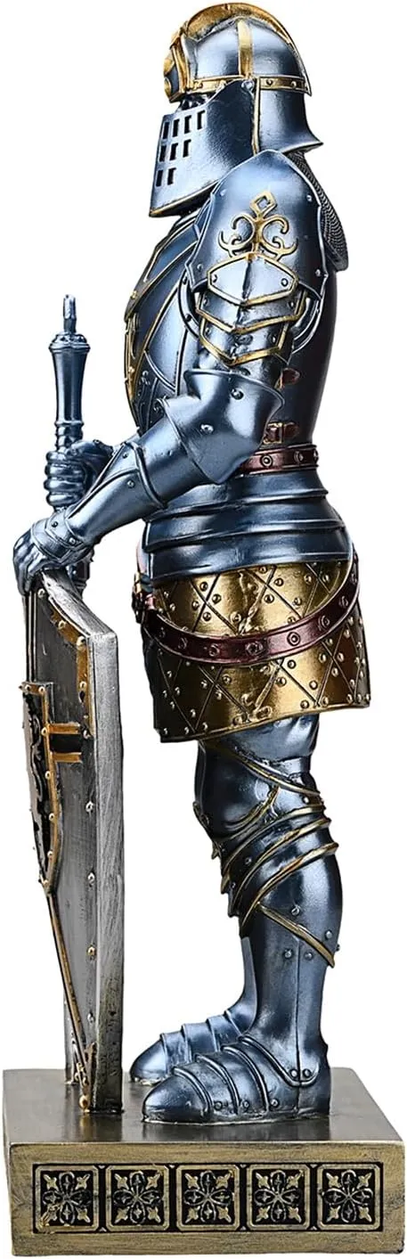 King's Guard Knight with Shield Desktop Accessories Statue Medieval Knight Ornament Paperweight for Office and Home Top Collection as Gift 12.60 Inch (Blue)