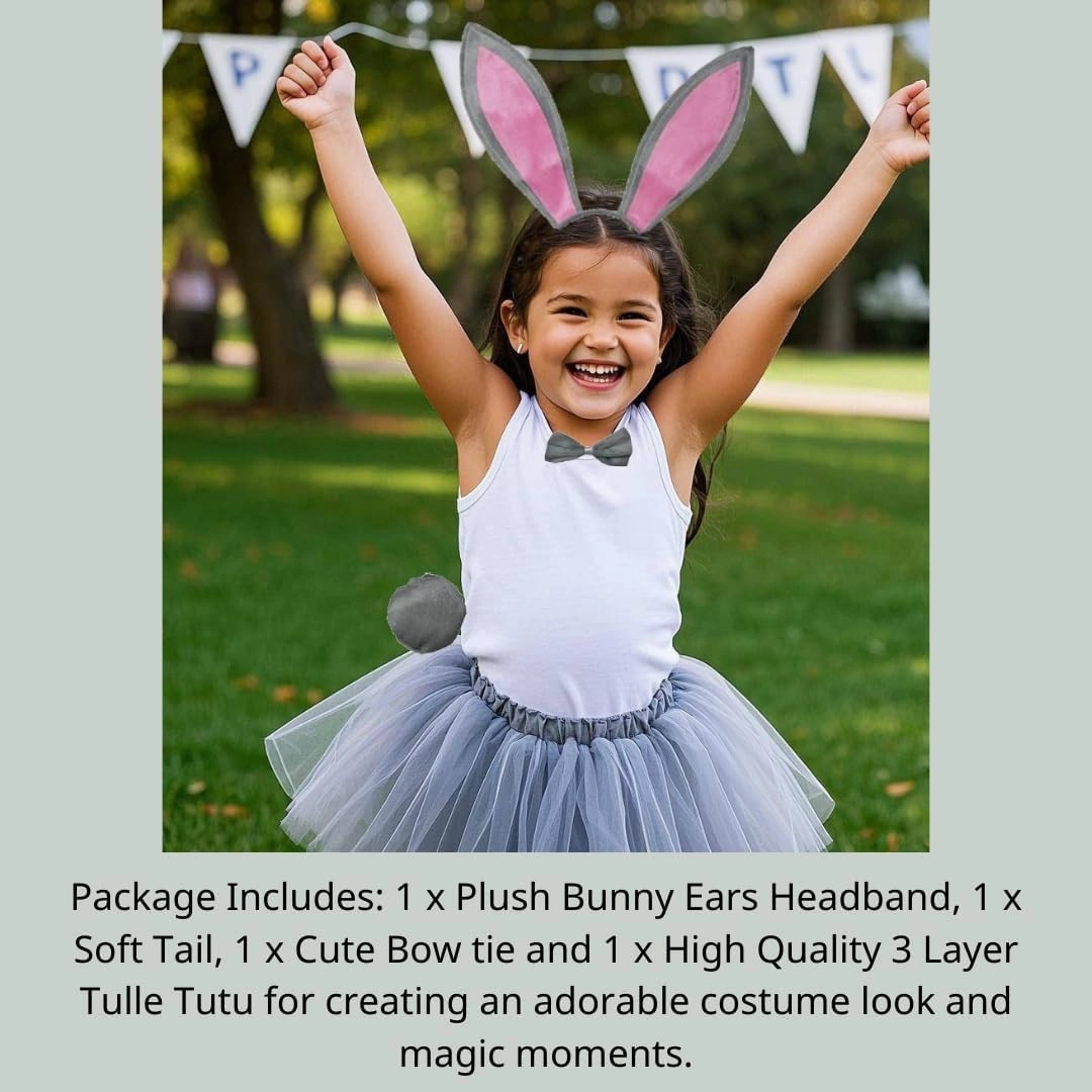 Kirei Sui Funny Kids Bunny Rabbit Hare Costume Set Ears Headband & Tutu Halloween Dress Up Cosplay for Girls