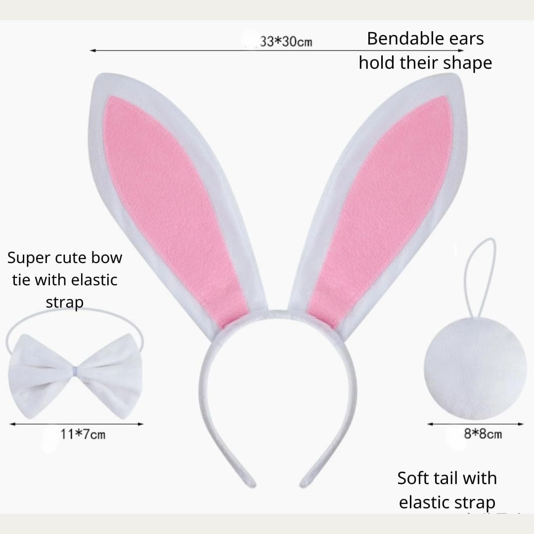 Kirei Sui Kids Costume Bunny Rabbit Dress Up Animal Ears Headband Bowtie Tail Tutu Paws Set