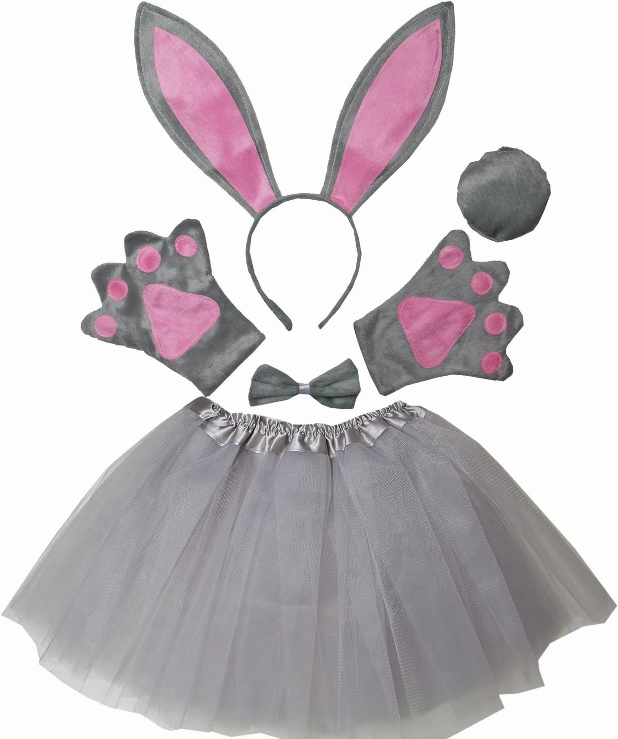 Kirei Sui Kids Costume Bunny Rabbit Dress Up Animal Ears Headband Bowtie Tail Tutu Paws Set