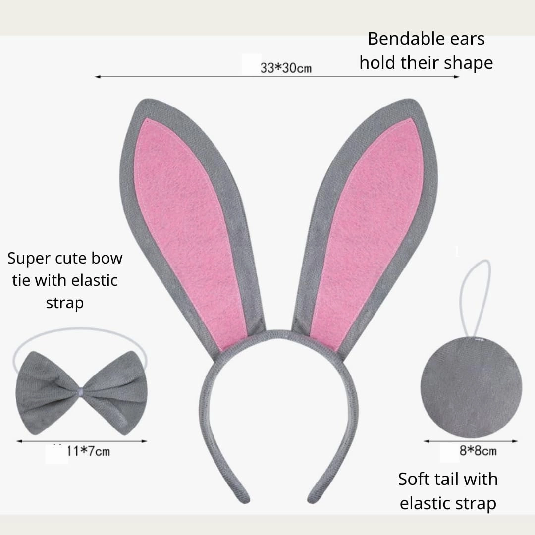 Kirei Sui Kids Costume Bunny Rabbit Dress Up Animal Ears Headband Bowtie Tail Tutu Paws Set