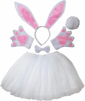 Kirei Sui Kids Costume Bunny Rabbit Dress Up Animal Ears Headband Bowtie Tail Tutu Paws Set