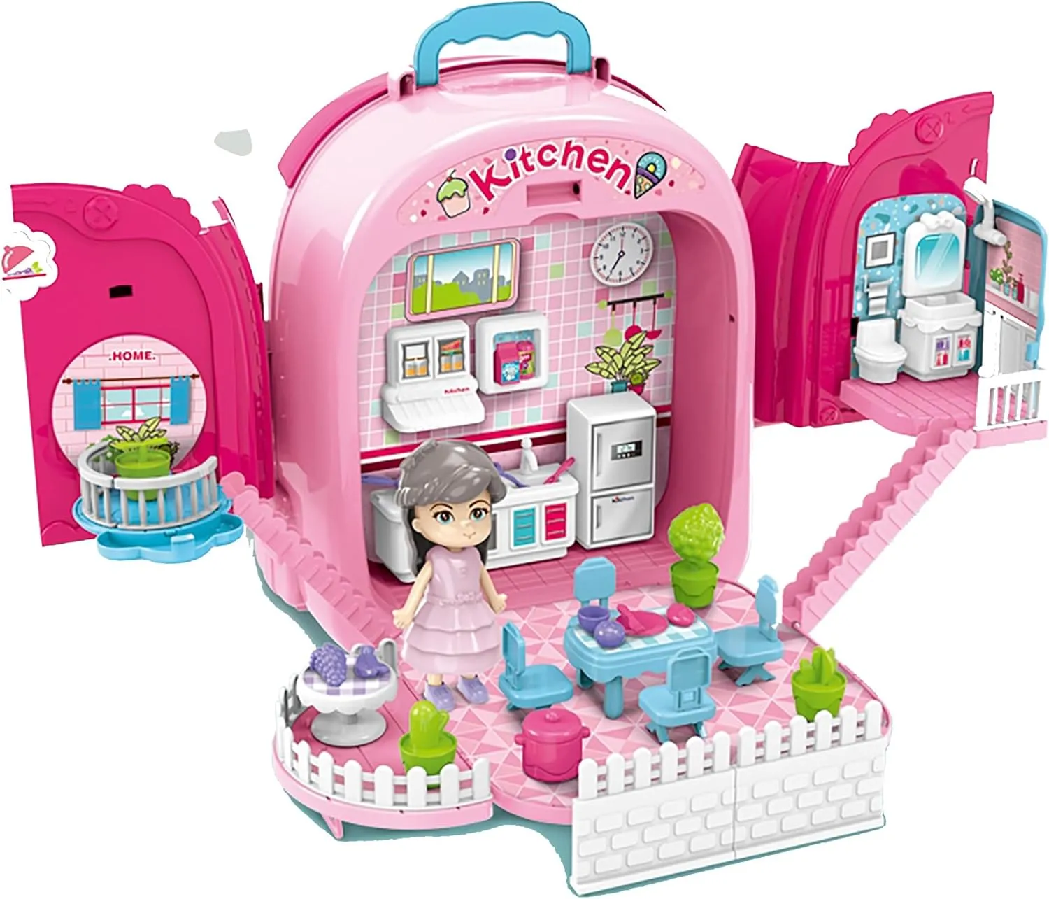 Kitchen Chefs Backpack Toy — 3 in 1 Kitchen Playset, Dollhouse & Carry Case with Cooking Accessories, Utensils & Doll, Portable Pretend Kit for Girls Ages 3 