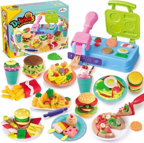 Kitchen Creations Play Food Modeling Dough Toys,21 Play Kitchen Accessories,Color Dough Set for Kids Ages 4-8, 5 Colors, Preschool Color Dough Cooking Toy for 3 Year Old Girls and Boys and Up