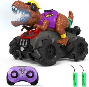 Kizeefun Dinosaur Remote Control Car: 3-8 Kids Toys Monster Dino Trucks Electric Hobby RC Car for 3 4 5 6 7 8 Year Old Age Boys Birthday Christmas Ideas