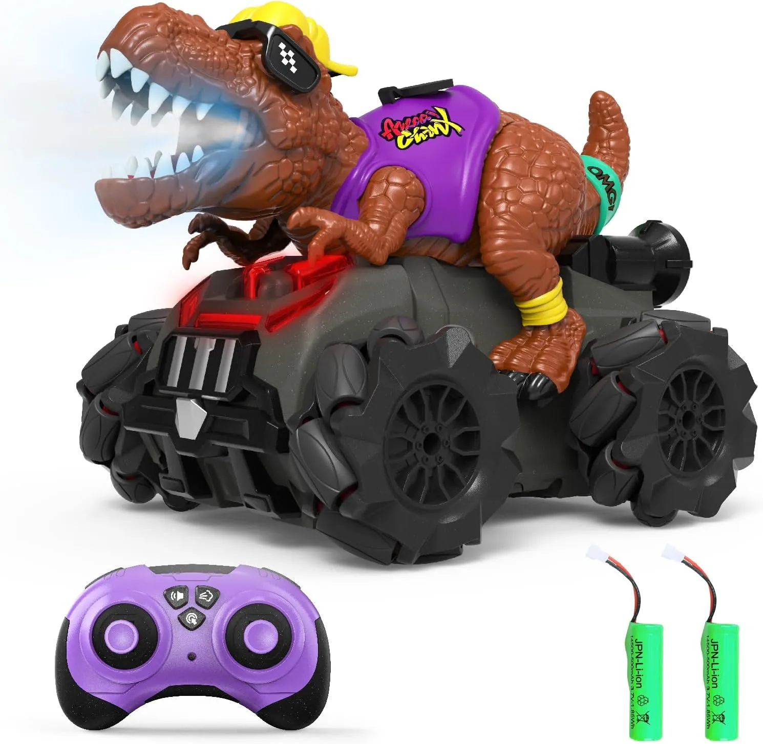 Kizeefun Dinosaur Remote Control Car: 3-8 Kids Toys Monster Dino Trucks Electric Hobby RC Car for 3 4 5 6 7 8 Year Old Age Boys Birthday Christmas Ideas