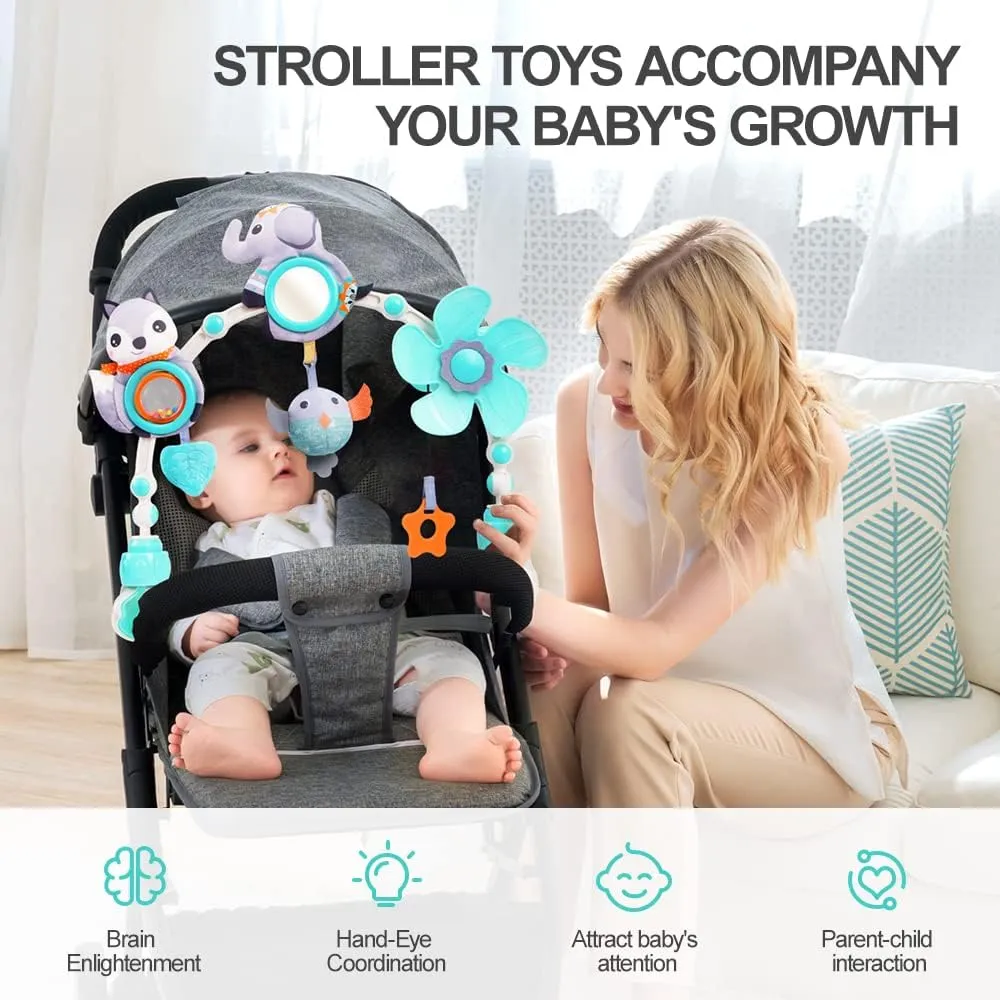Koty Baby Stroller Arch Toys,Baby Crib Mobile Musical Toys, CarSeat for Bouncer, Newborns Sensory Activity Arch, Adjustable Travel Toy for Bouncers, Car Seat & Pram Toy 0-24 Months (Elephant)