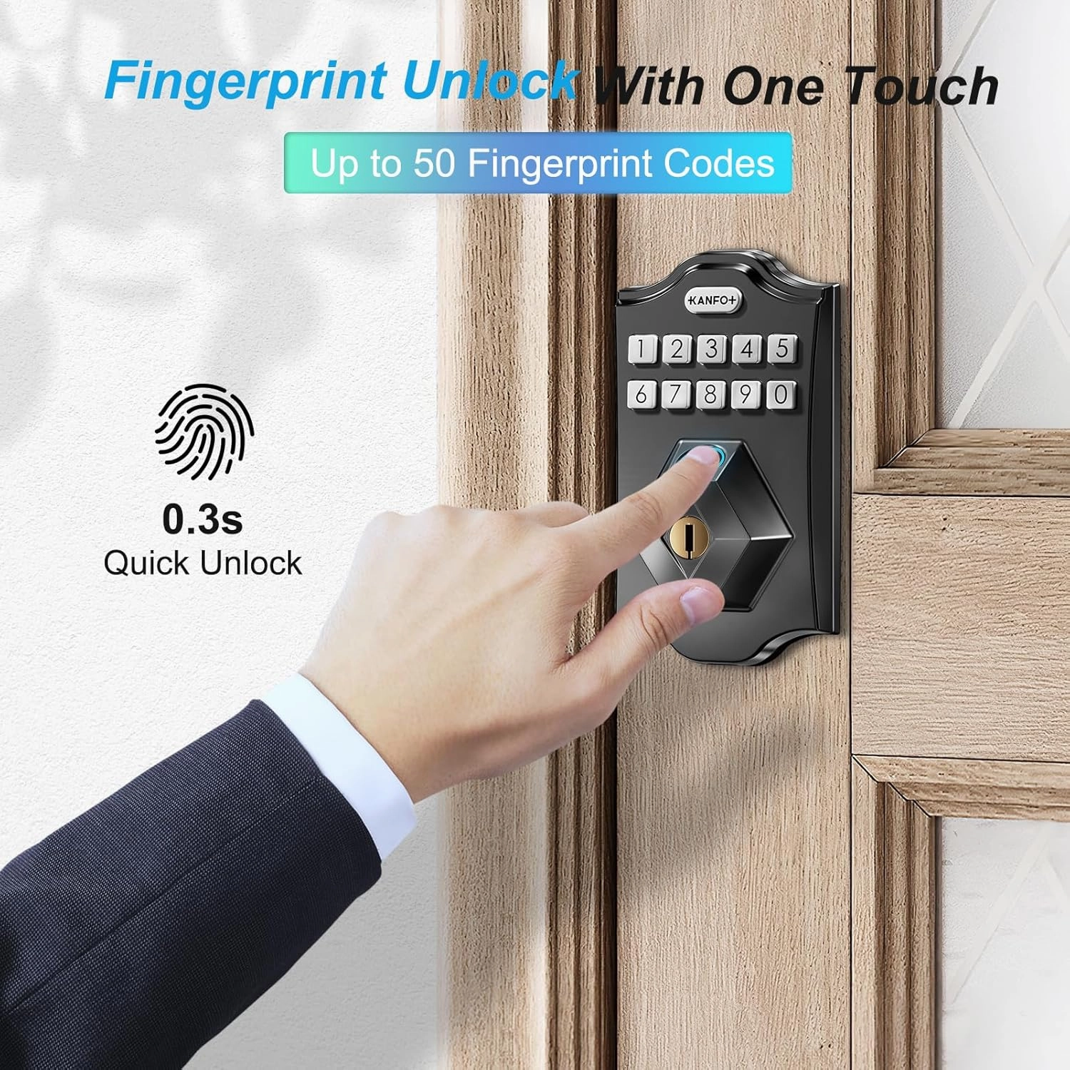 KS2 Fingerprint Door Lock, Keyless Entry Deadbolt with Keypad, Smart Locks for Front Door, Auto Lock,Easy Installation,Matte Black