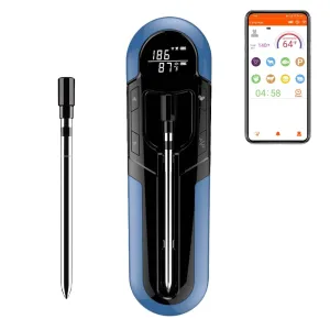 KT THERMO Wireless Meat Thermometer Digital Bluetooth Cooking Thermometer with 500ft Bluetooth Wireless Range/Mobile Phone Connection/Smart APP/for Cooking and Grilling (Blue)