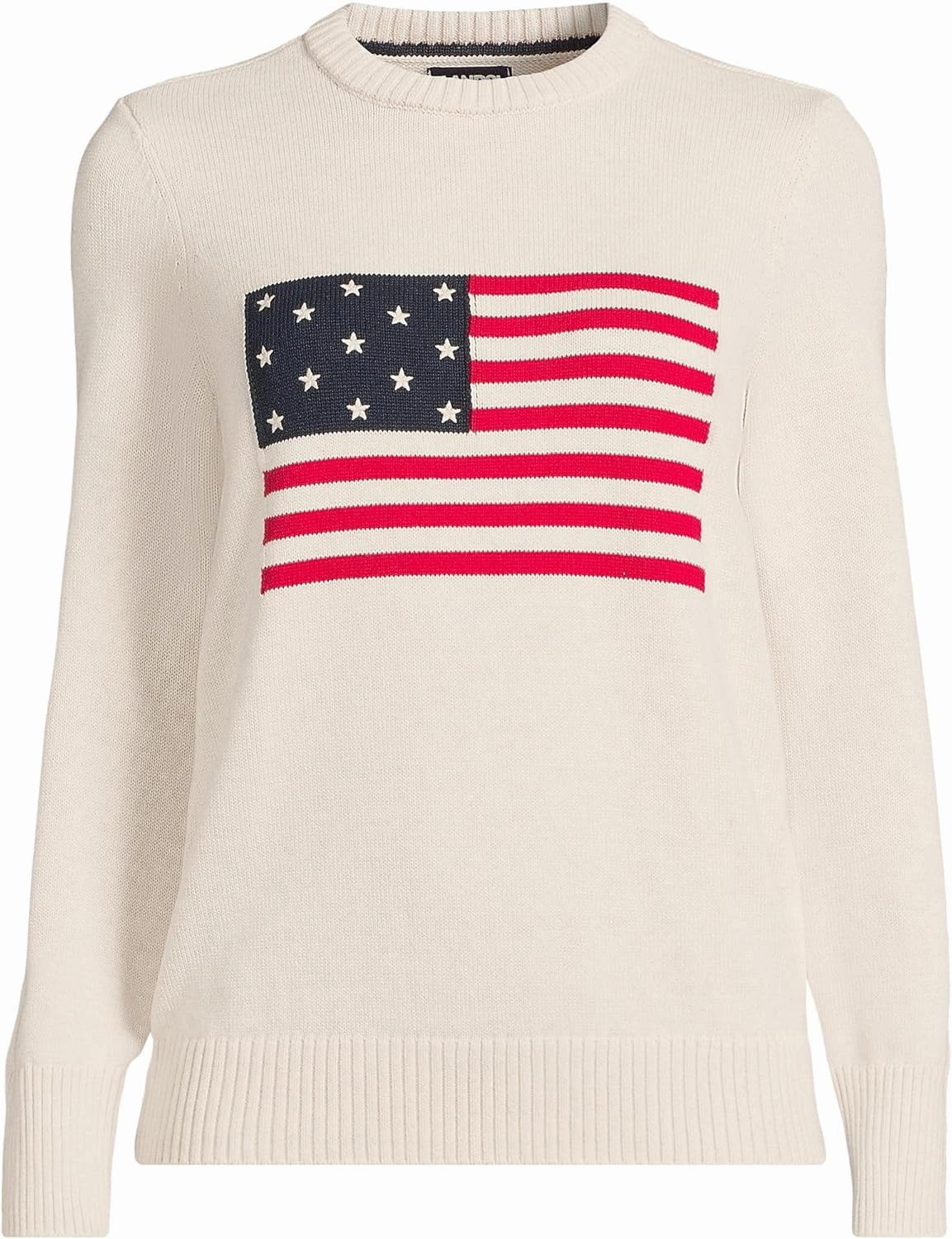 Lands' End Women's Cotton Drifter Crew Neck Sweater - Embroidered