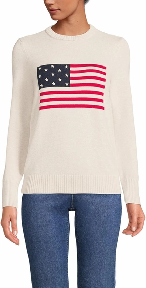 Lands' End Women's Cotton Drifter Crew Neck Sweater - Embroidered