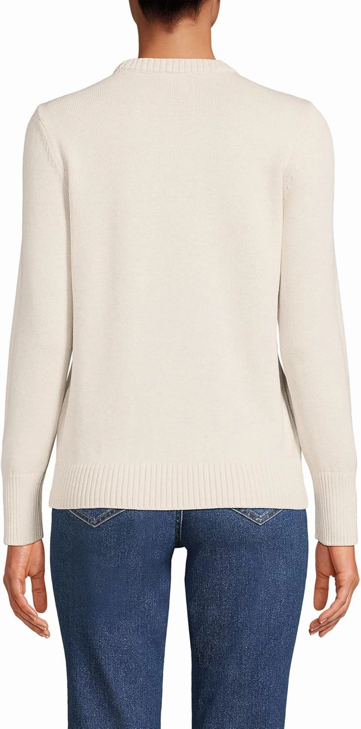 Lands' End Women's Cotton Drifter Crew Neck Sweater - Embroidered
