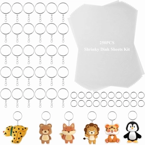 LANIAKEA 250PCS Heat Shrink Plastic Sheets Kit, Shrinky Dink Kit with 50PCS Shrinky Dink Paper,100PCS Keychains and Open Iron Ring for Crafts Making Thanksgiving Christmas Earrings