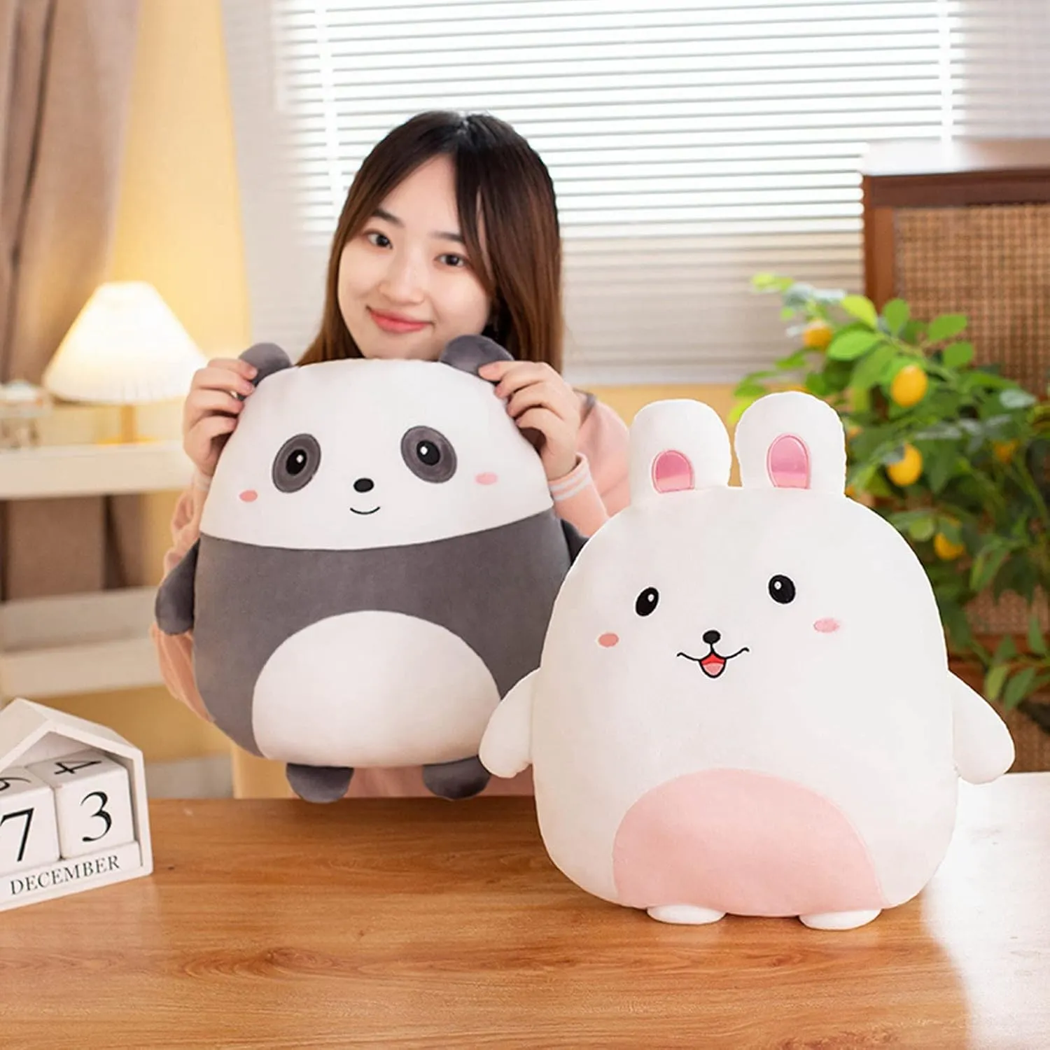 lannery Bunny Plush Pillow, Kawaii Bunny Stuffed Animal Toy Cartoon Rabbit Plushies Hugging Pillow Toys Gifts for Room Decor Birthday Valentine Day, 16 inch