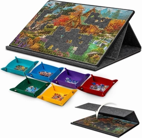 LAVIEVERT 1000 Pieces Portable Jigsaw Puzzle Board with 6 Colored Sorting Trays, Tilting Puzzle Board with 2-in-1 Stand & Cover, Lightweight Felt Jigsaw Table with Angle Adjustments