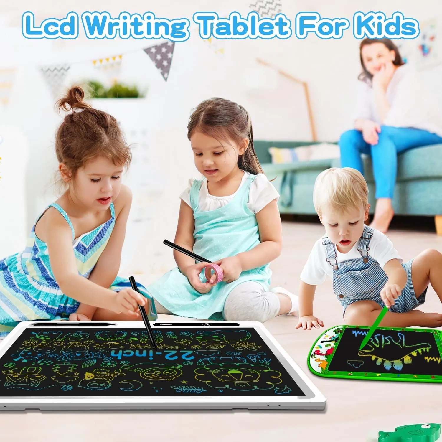 LCD Writing Tablet for Kids, 2 Pack 22inch 10inch Colorful Drawing Board Kids Writing Tablet with Adjustable Stand Home School Office Learning Educational Toys Gifts for Age 3-12 Years Old Girls Boys