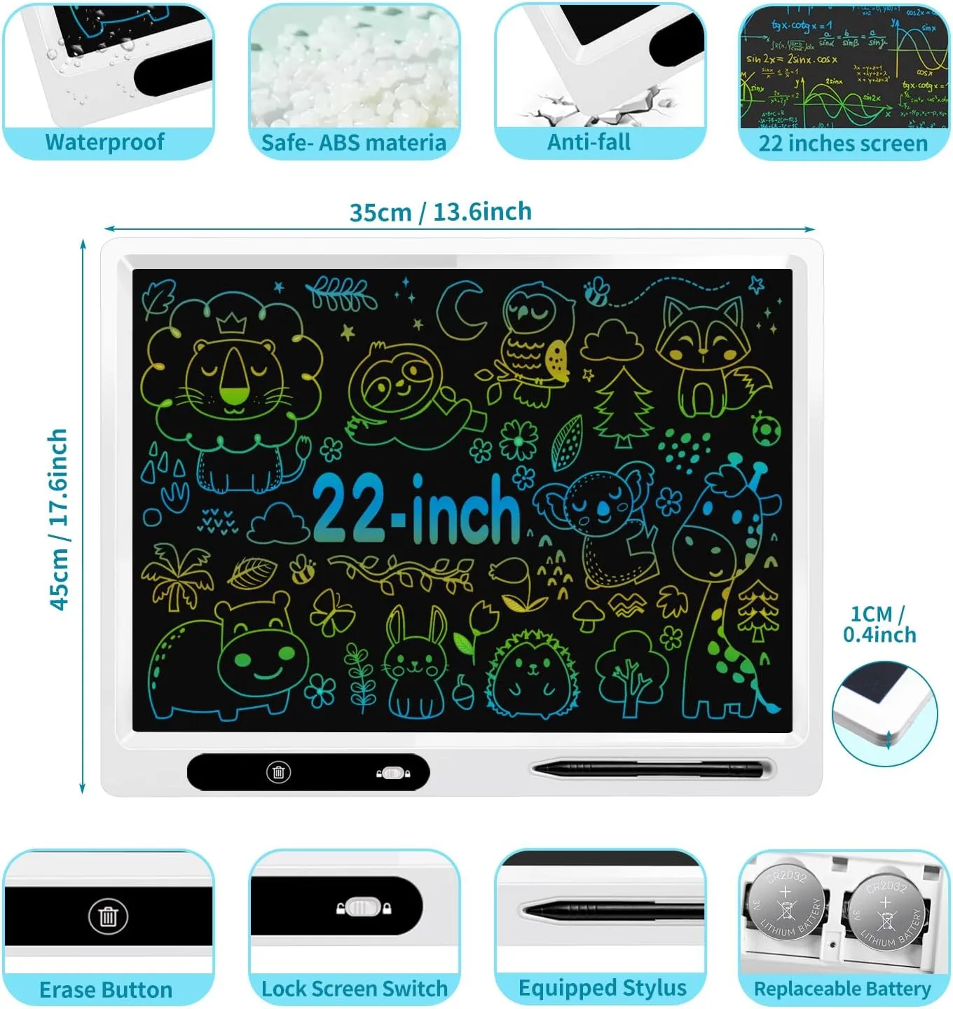 LCD Writing Tablet for Kids, 2 Pack 22inch 10inch Colorful Drawing Board Kids Writing Tablet with Adjustable Stand Home School Office Learning Educational Toys Gifts for Age 3-12 Years Old Girls Boys