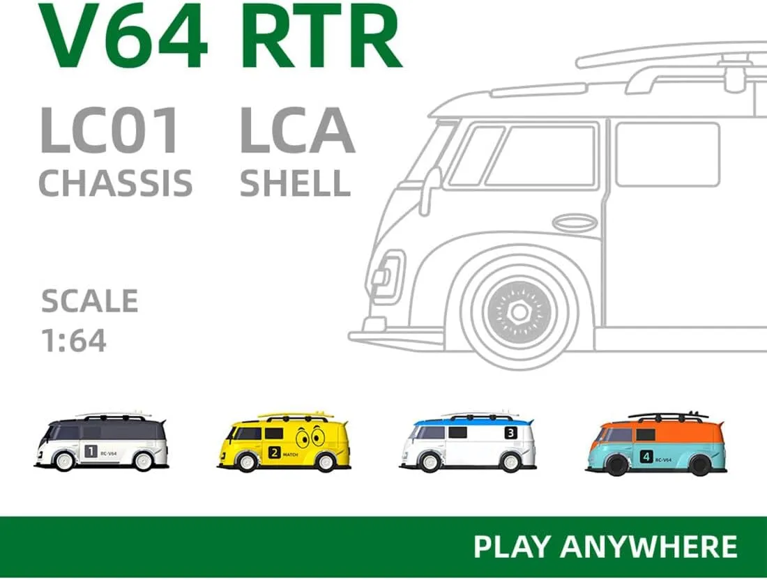 LDARC V64 Mini Van, 1/64 2.4G RWD Full Proportion Toy Car with Light, Creative Remote Control Car Toy Model Gift - Yellow