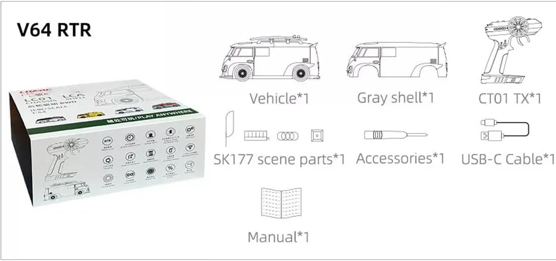 LDARC V64 Mini Van, 1/64 2.4G RWD Full Proportion Toy Car with Light, Creative Remote Control Car Toy Model Gift - Yellow