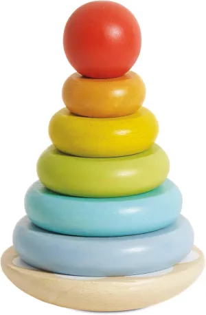 Le Toy Van – Wooden Rainbow Stacker | Girl & Boy 7 Piece Rainbow Wobbling Ring Stacker – Suitable for 18  Months