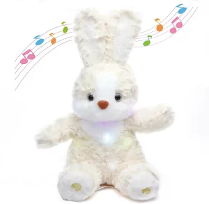 LED Light-Up Plush Bunny Toy -13.7In Soft Rabbit Stuffed Animal with Music, Colorful Lights, Volume Control, and Included Batteries for Kids Ages 3 and Up