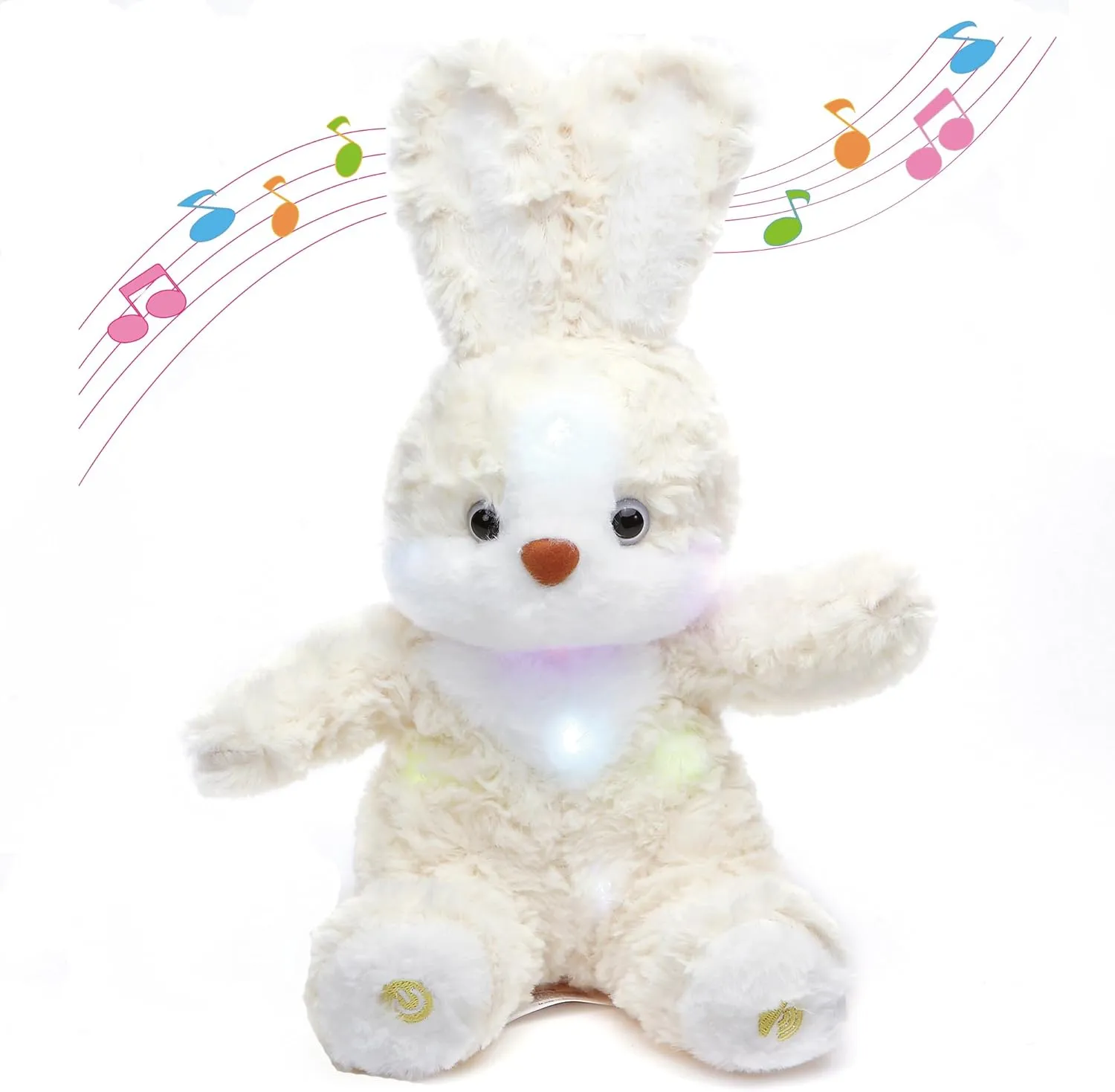LED Light-Up Plush Bunny Toy -13.7In Soft Rabbit Stuffed Animal with Music, Colorful Lights, Volume Control, and Included Batteries for Kids Ages 3 and Up