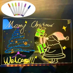 LED Note Board with Colors, LED Acrylic Message Board, Acrylic Dry Erase Board with Light, Light Up Dry Erase Board with Stand and 7 Pens, LED Drawing Board for Kids, Christmas Gift (30 * 20cm)