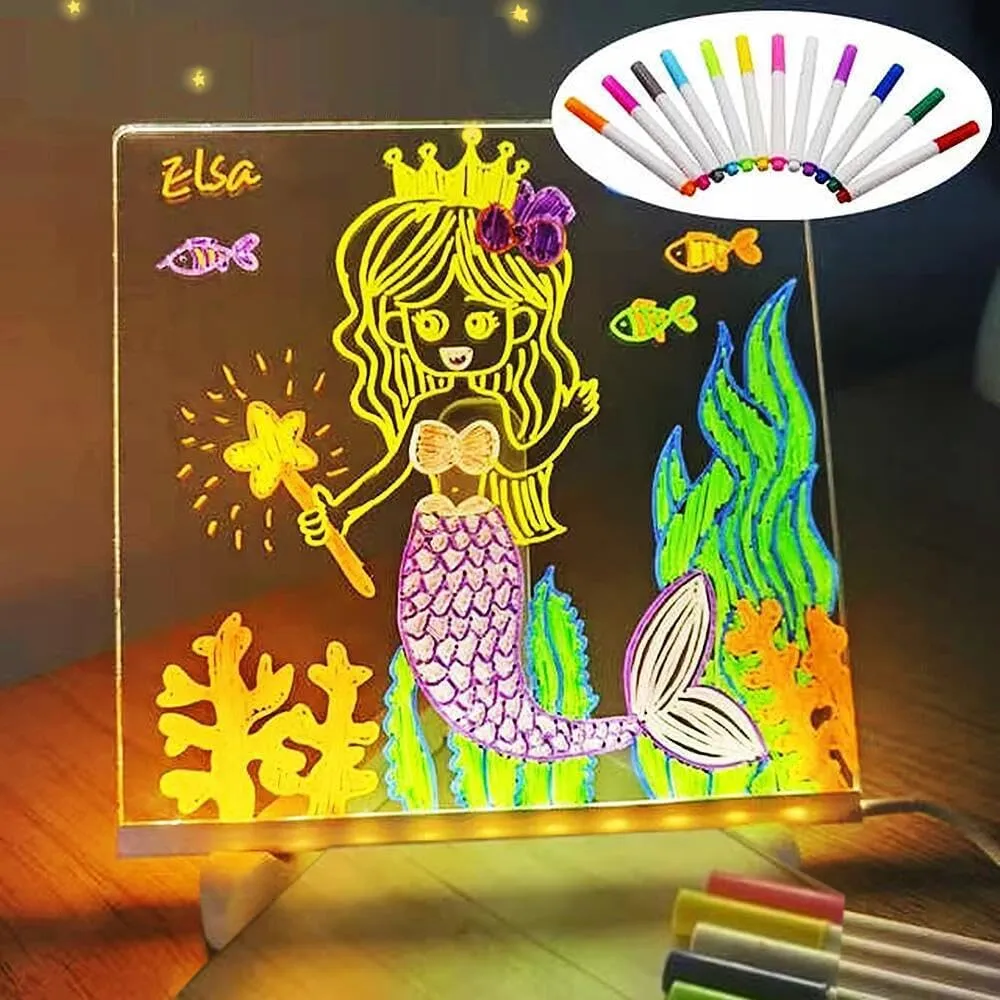LED Note Board with Colors, LED Acrylic Message Board, Acrylic Dry Erase Board with Light, Light Up Dry Erase Board with Stand and 7 Pens, LED Drawing Board for Kids, Christmas Gift (30 * 20cm)
