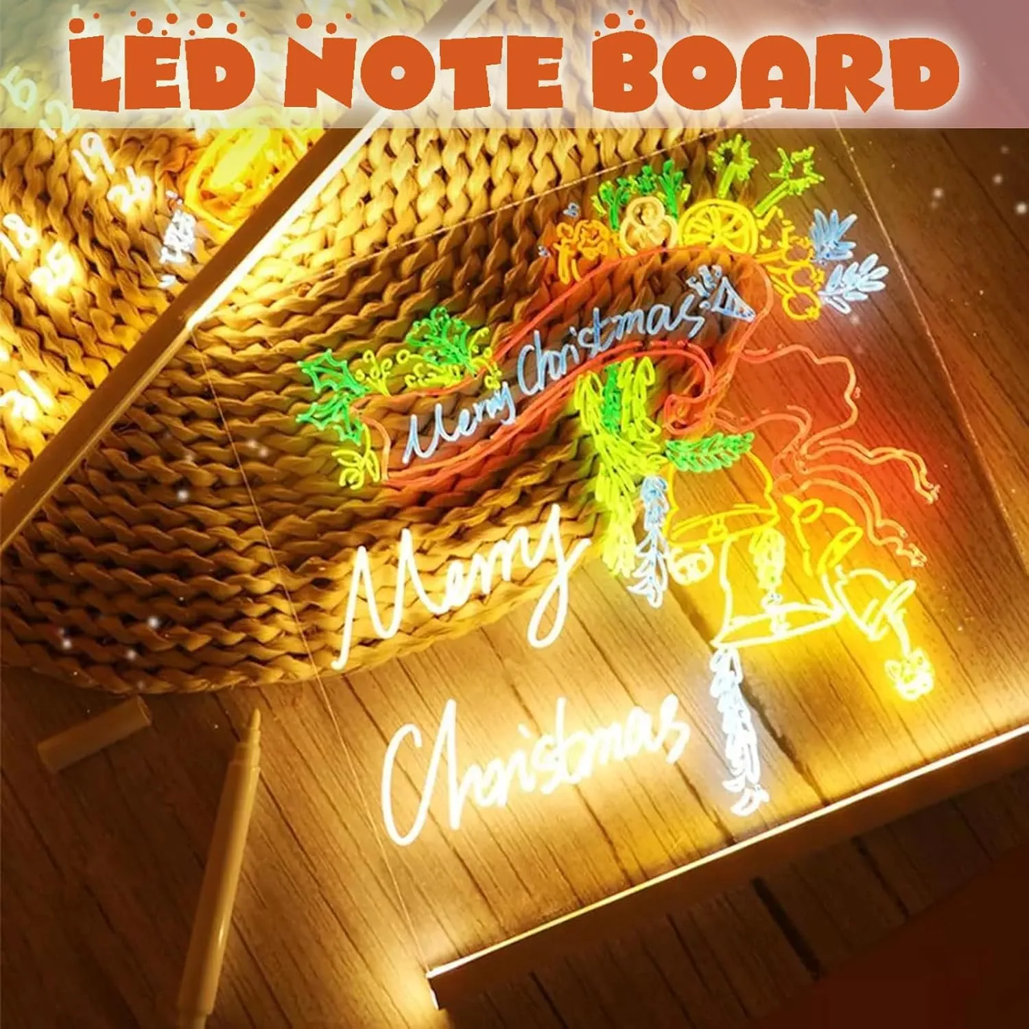 Led Note Board with Colors, Led Light Up Acrylic Message Board with Light Up Dry Erase Board with Adjustable Stand and 7 Colors Pen for Office School Home (a-5.9 inch x 5.9 inch)