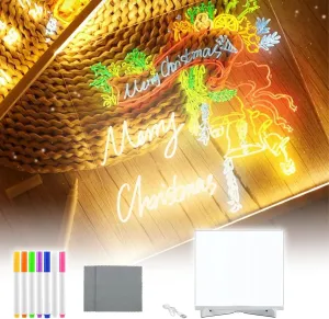 Led Note Board with Colors, Led Light Up Acrylic Message Board with Light Up Dry Erase Board with Adjustable Stand and 7 Colors Pen for Office School Home (a-5.9 inch x 5.9 inch)