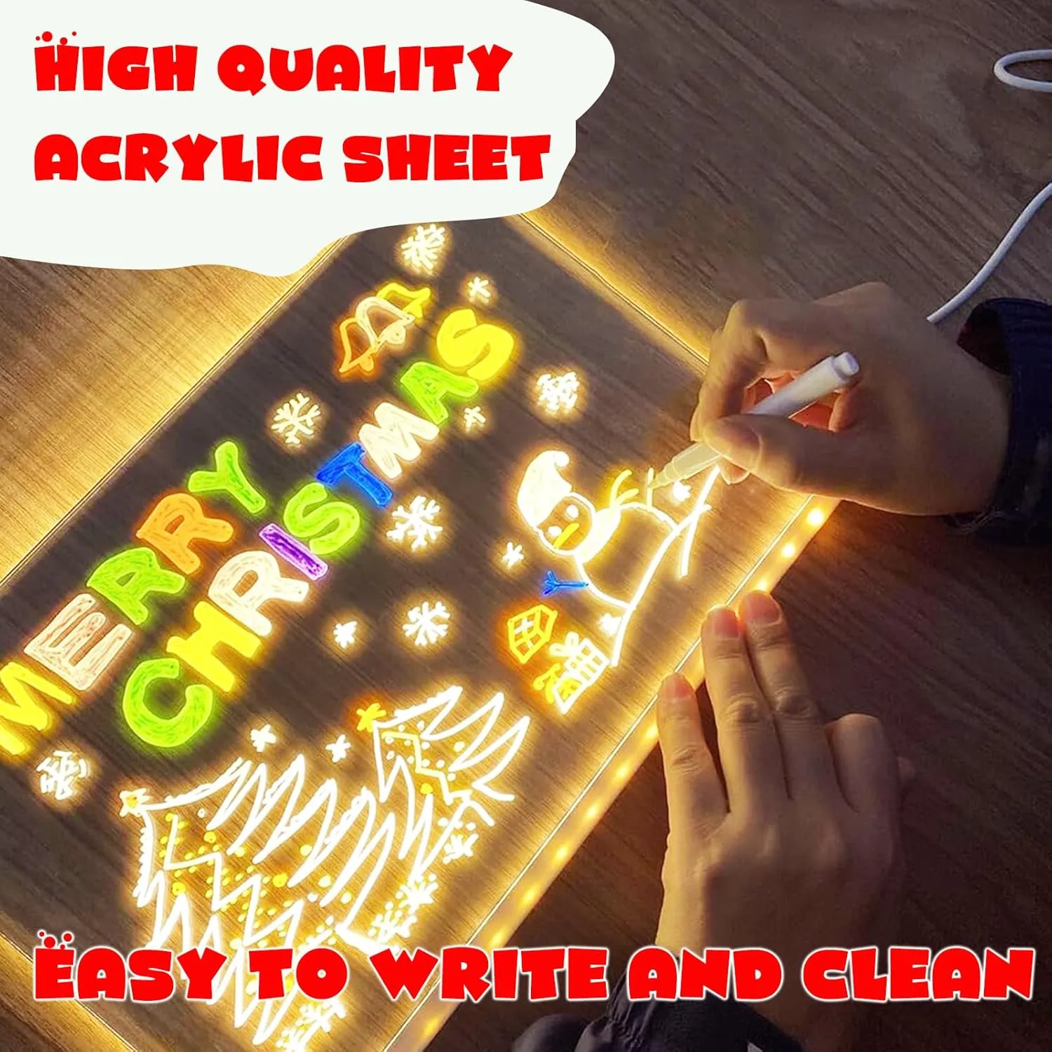 Led Note Board with Colors, Led Light Up Acrylic Message Board with Light Up Dry Erase Board with Adjustable Stand and 7 Colors Pen for Office School Home (a-5.9 inch x 5.9 inch)