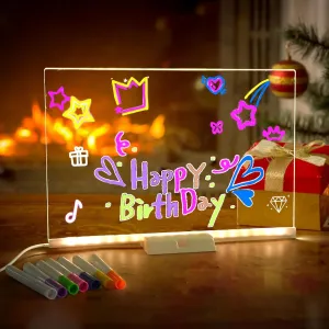 LED Note Board with Colors, Light Up Acrylic Message Board, Led Drawing Board, Illuminated Acrylic Notepad with Adjustable Stand as Night Light for Room/Store/Office/Festival/Gift, 7 Markers