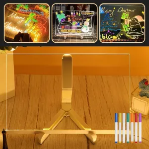 LED Note Board with Colors, Light Up Acrylic Message Board, Light Up Dry Erase Board with Adjustable Stand and 7 Colors Pen, LED Drawing Board for Kids Christmas Gift (30 * 20cm)