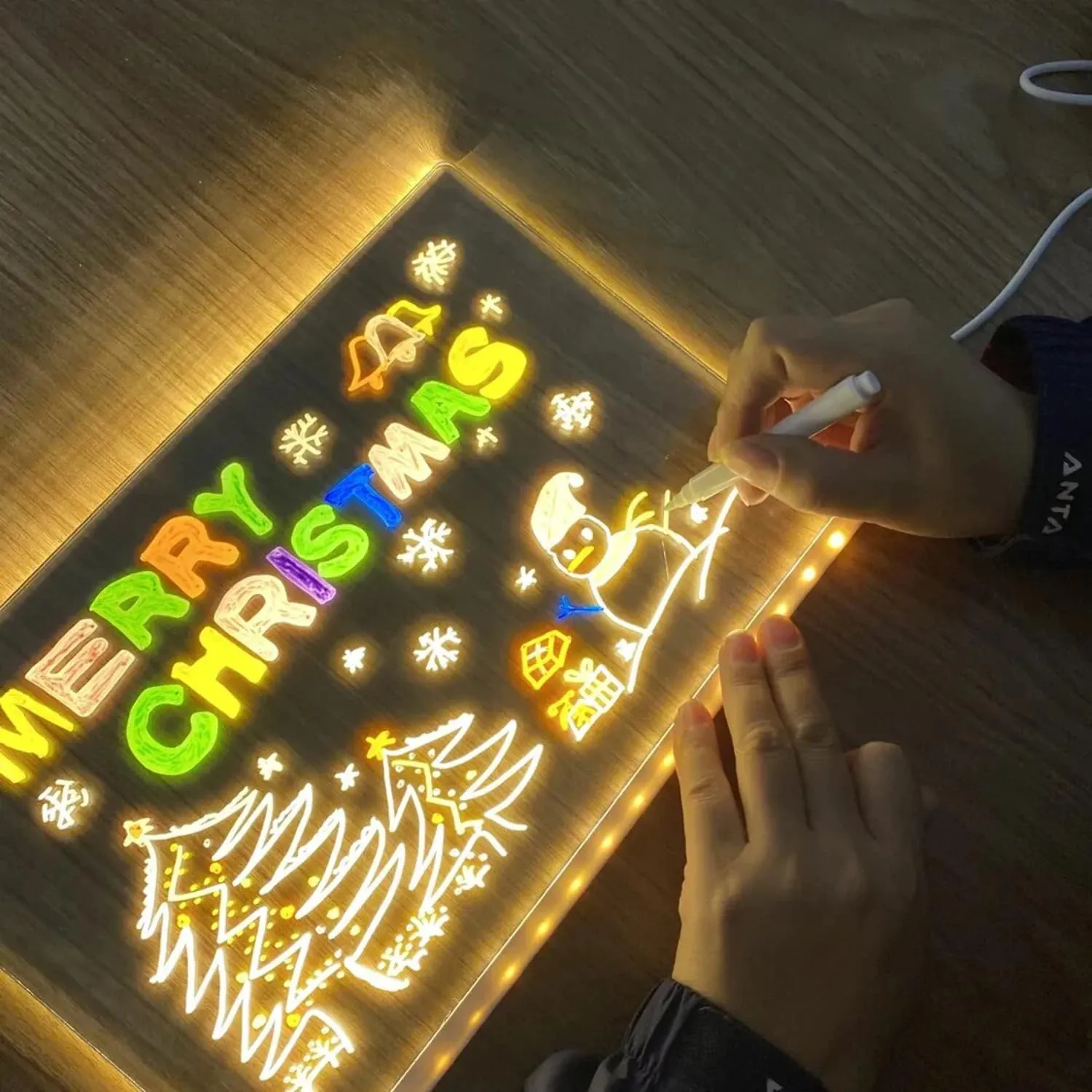 LED Note Board with Colors, Light Up Acrylic Message Board, Light Up Dry Erase Board with Adjustable Stand and 7 Colors Pen, LED Drawing Board for Kids Christmas Gift (30 * 20cm)