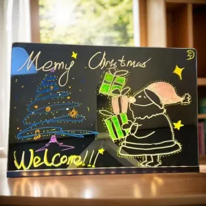 Led Note Board with Colors, Lighted Acrylic Led Writing Board, Light Up Drawing Board with Adjustable Stand and 7 Pens,Acrylic Dry Erase Board with Light for Home & Business Message Board (7.9 * 7.9)