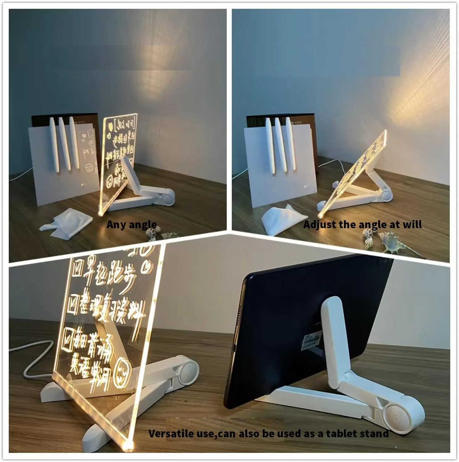 Led Note Board with Colors, Lighted Acrylic Led Writing Board, Light Up Drawing Board with Adjustable Stand and 7 Pens,Acrylic Dry Erase Board with Light for Home & Business Message Board (7.9 * 7.9)