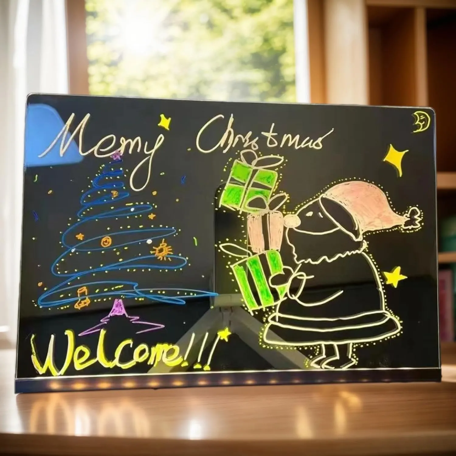Led Note Board with Colors, Lighted Acrylic Led Writing Board, Light Up Drawing Board with Adjustable Stand and 7 Pens,Acrylic Dry Erase Board with Light for Home & Business Message Board (7.9 * 7.9)