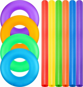 Lenwen 10 Pcs Inflatable Pool Floats Include 4 Pcs 35 Inch Swim Tube Bulk Swimming Ring and 6 Colorful Giant Blow up Pool Swimming Noodles Water Float for Women Men Beach Lake Summer Decor