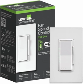 Leviton Decora Smart Fan Speed Controller, Wi-Fi 2nd Gen, Neutral Wire Required, Works with My Leviton, Alexa, Google Assistant, Apple Home/Siri & Wired or Wire-Free 3-Way, D24SF-1RW, White