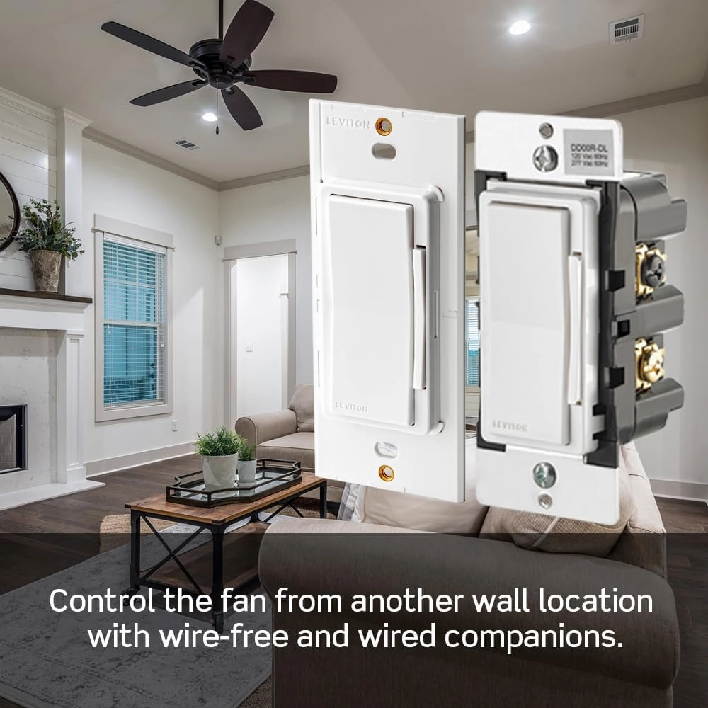 Leviton Decora Smart Fan Speed Controller, Wi-Fi 2nd Gen, Neutral Wire Required, Works with My Leviton, Alexa, Google Assistant, Apple Home/Siri & Wired or Wire-Free 3-Way, D24SF-1RW, White