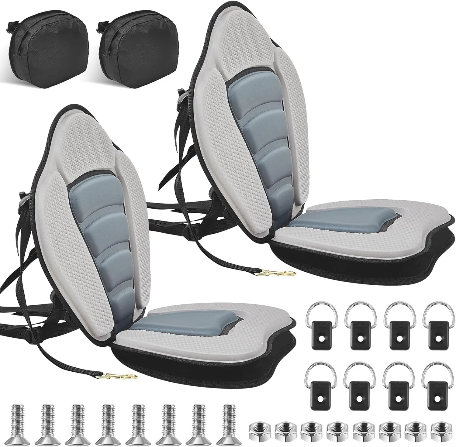 Lewtemi 2 Set Thicken Kayak Seat with Back Support Canoe Paddle Board Seat with Detachable Storage Bag Adjustable Sit on Top Paddleboard Cushion for Kayaking Canoeing Rafting
