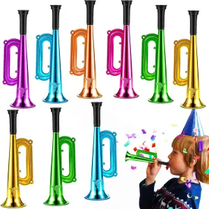 Lewtemi 24 Pack Metallic Trumpet Toys Plastic Trumpets Kids Horn Musical Instruments Music Party Favors Noisemaker Toys for Parties Events Stage Props, Assorted Colors, 7 Inch