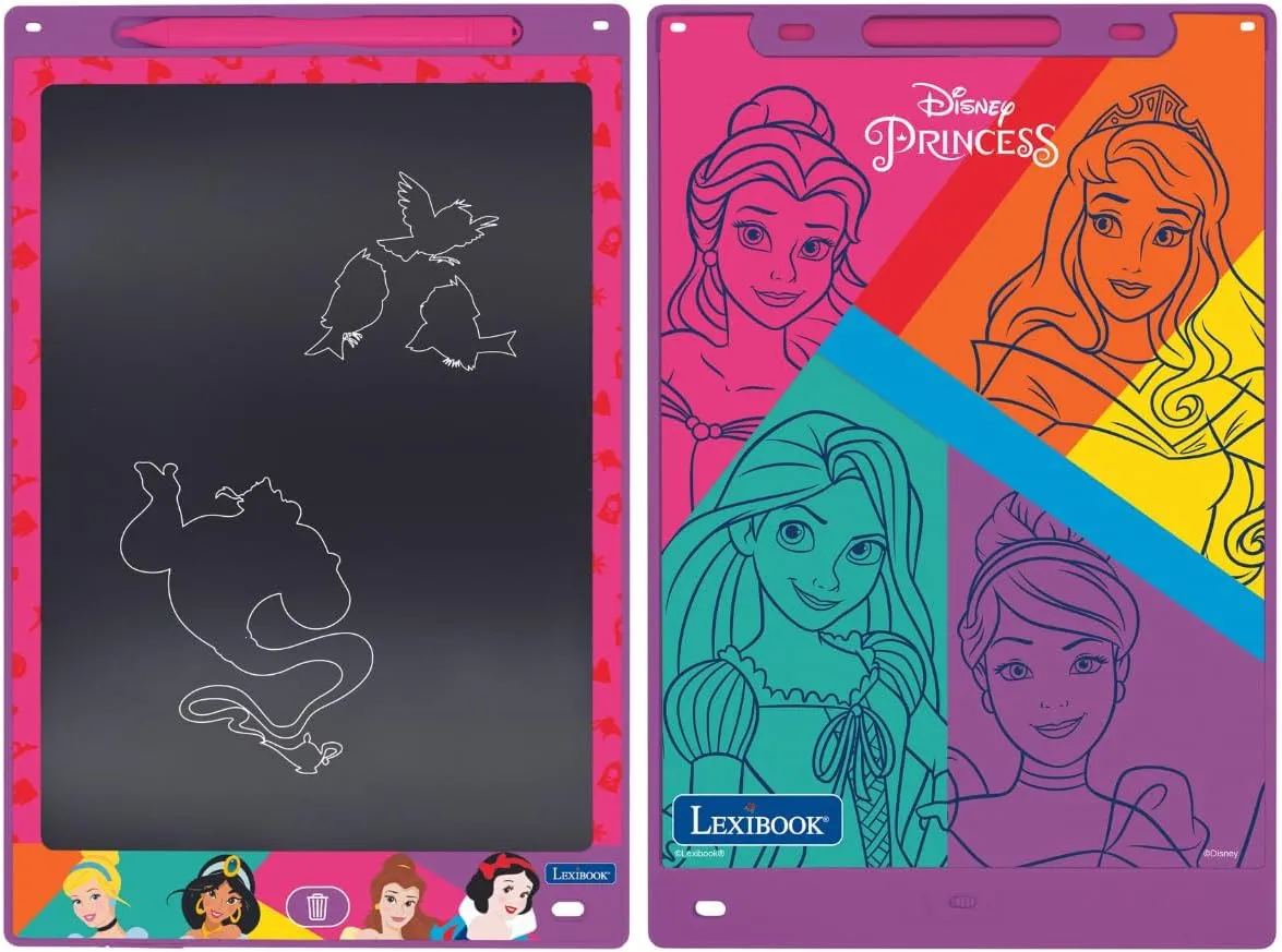 Lexibook, Disney Princess, Magic Slate, Arts and Crafts Toy for Girls and Boys, Multicoloured Drawings, 11" Screen, 1 Stylus and 6 Stencils Included, Pink, CRT10DP