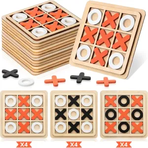 Libima 12 Pcs Wooden Tic Tac Toe Game Mini Family Board Games Classical Puzzle Game Xo Chess Tabletop Game Educational Gifts Strategy Board Game Toys