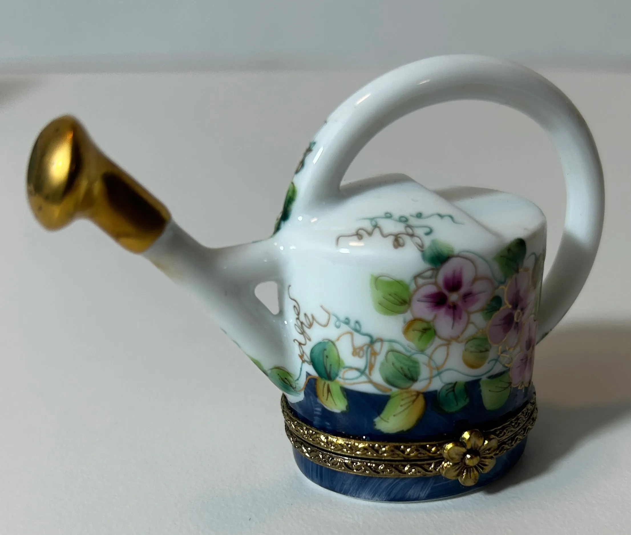 Limoges Rochard Watering Can Trinket Box – Hand Painted Floral Porcelain Box, Made in France