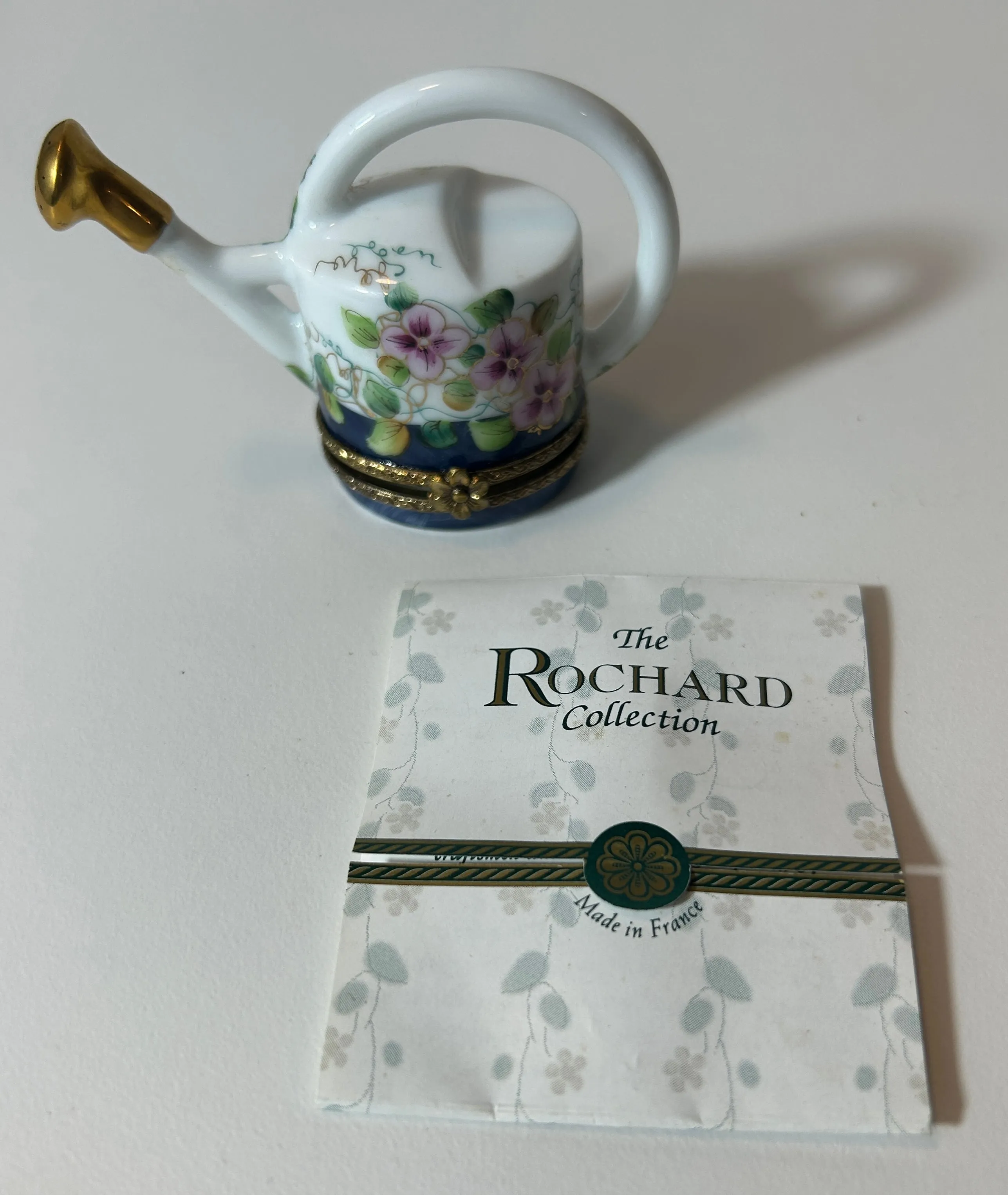 Limoges Rochard Watering Can Trinket Box – Hand Painted Floral Porcelain Box, Made in France