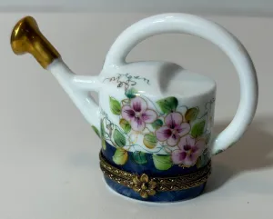 Limoges Rochard Watering Can Trinket Box – Hand Painted Floral Porcelain Box, Made in France