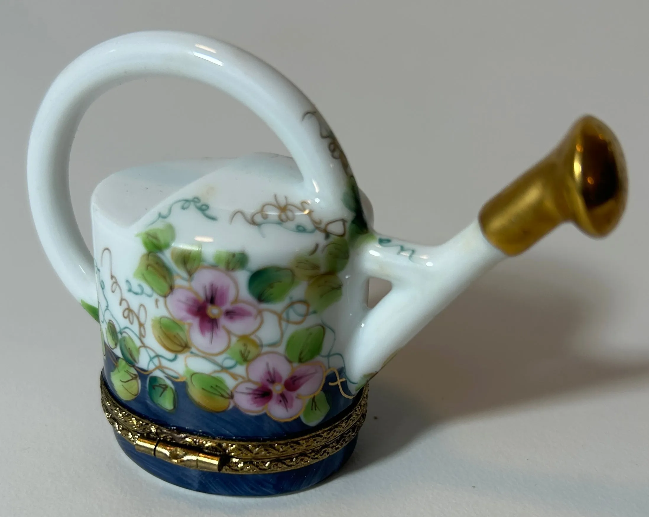 Limoges Rochard Watering Can Trinket Box – Hand Painted Floral Porcelain Box, Made in France